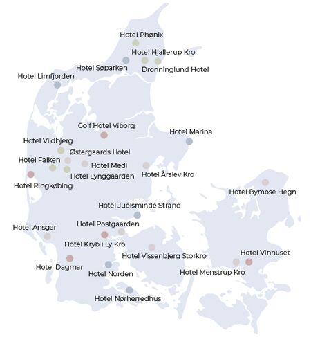 Danmarkskort over hoteller i Danske Hoteller