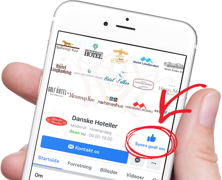 Danske Hoteller Facebook-Seite Mobile in der Hand Mockup