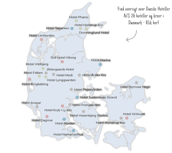 Danmarkskort 26 hoteller og kroer i Danmark