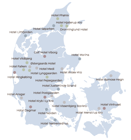 Карта Данії з готелями та пансіонатами
